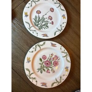 Oriental Accent Decorative Plates Set of 2 Floral Butterfly Porcelain 10 Inch